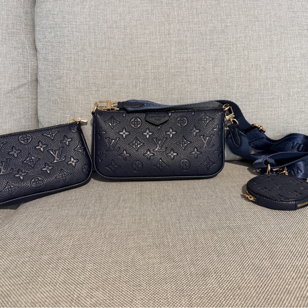 Navy Triple Pochette Shoulder Bag